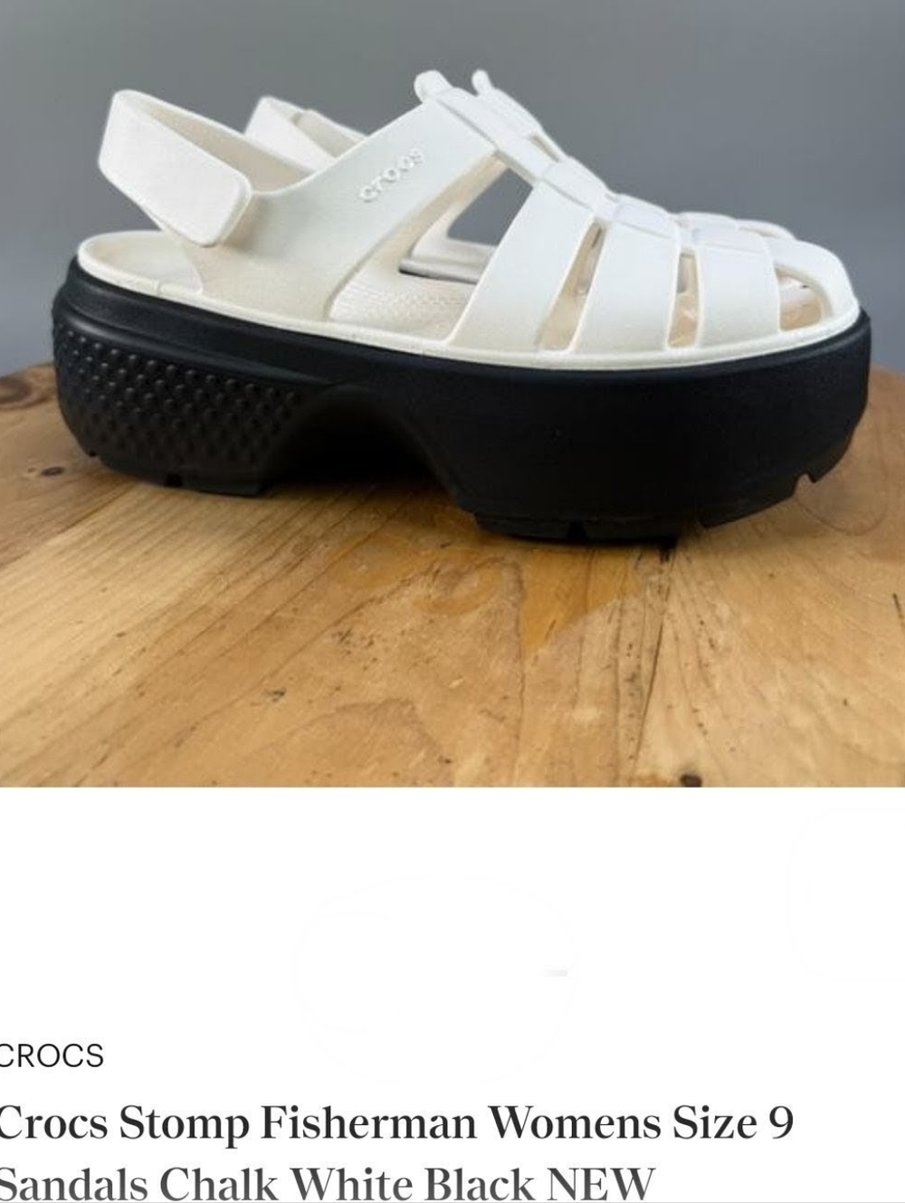 Crocs Stomp Fisherman Womens Size 9‎ Sandals Chalk White Black NEW